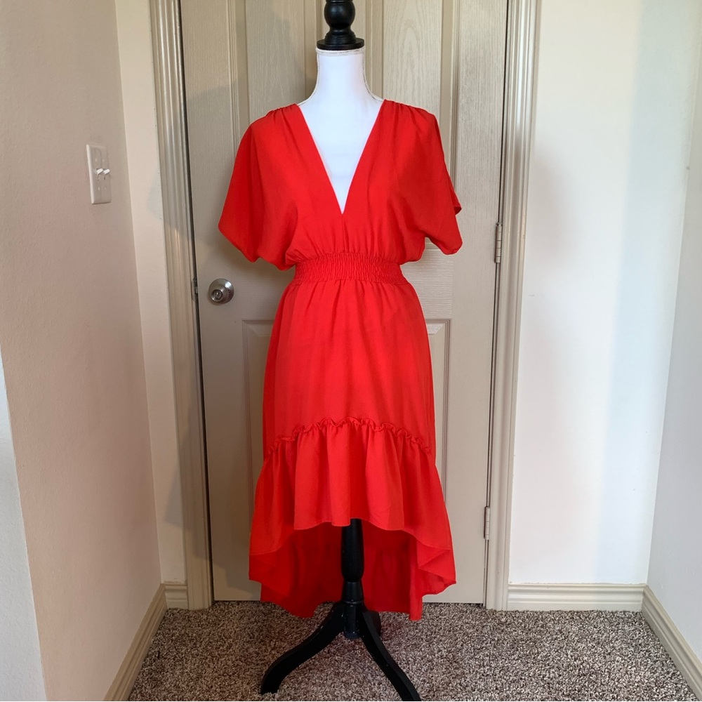 Red hi-low ruffle hem dress size small
